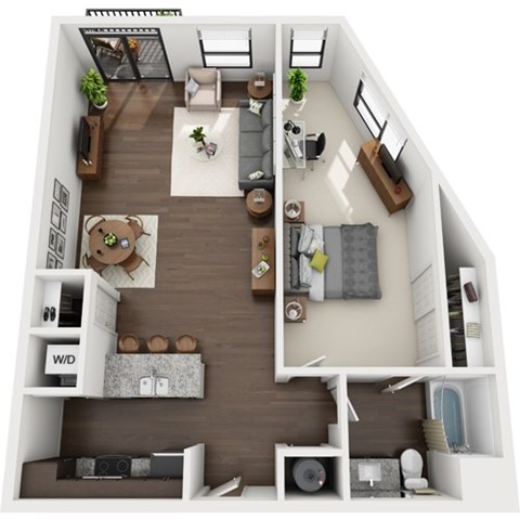 Floor plan for 1 bed, 1 bath, 927 sqft